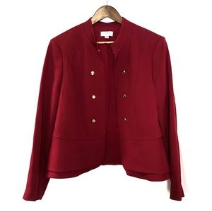 Tahari ASL Long Sleeve Gold Button Red Blazer 16